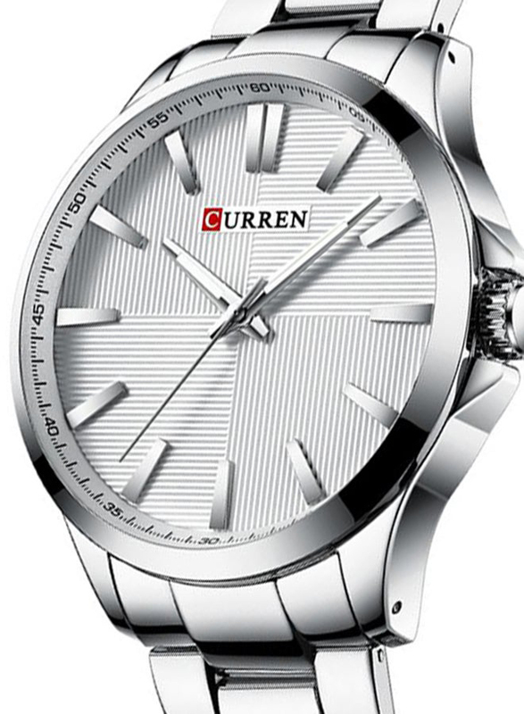 Curren Analog Watch for Men with Alloy Band, Chronograph and Water Resistant, 8322, Silver-White