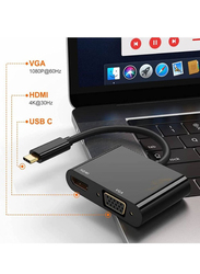 USB Adapter, USB Type-C to HDMI/VGA for Smartphones/Tablets, Black