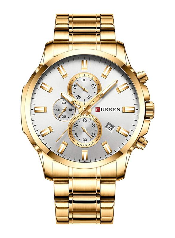 Curren Analog Watch for Men with Stainless Steel Band, Water Resistant and Chronograph, J4066GW, Gold-White