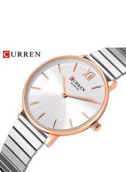 Curren 9040 Luxury Analog Quartz Watch for Women with Stainless Steel Band, Water Resistant, Silver