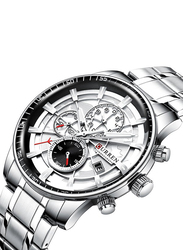 Curren Analog Wrist Watch for Men with Metal Band, Water Resistant and Chronograph, J4394S2-KM, Silver-Silver