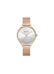 Curren Analog Watch for Women with Stainless Steel Band, Water Resistant, 2578036, Rose Gold-White