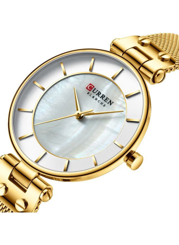 Curren Analog Watch for Women with Stainless Steel Band, Water Resistant, J4029G-KM, Gold-White