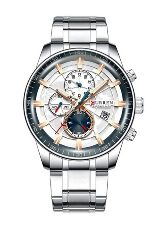 

Curren Analog Watch Unisex with Alloy Band, Chronograph, 8362, Silver/White