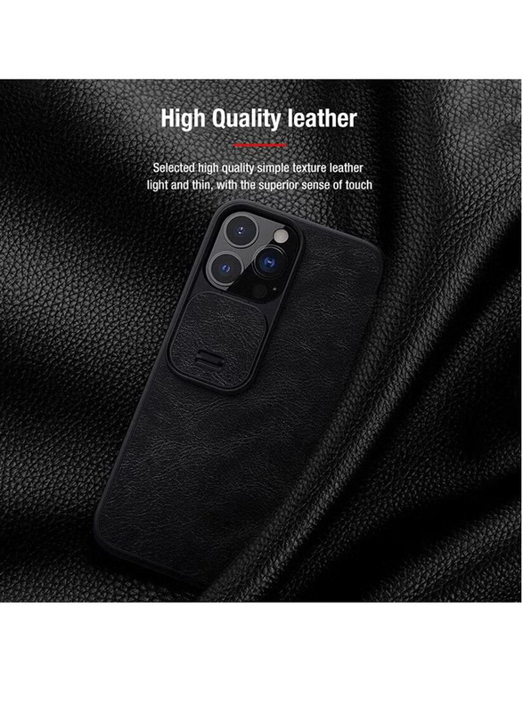 Nillkin Apple iPhone 13 Pro Max Qin Protective Leather Flip Mobile Phone Case Cover with Slide Camera, Black