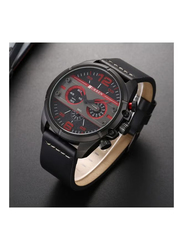 Curren Analog Watch for Men with Stainless Steel Band, Water Resistant & Chronograph, 8259, Black-Black/Red