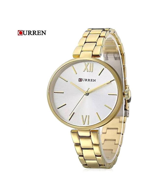 

Curren Stylish Analog Watch for Women with Stainless Steel Band, Water Resistant, 9017, Gold-White