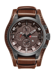 Curren Analog Watch for Men with Leather Band, Water Resistant and Chronograph, 8192, Brown