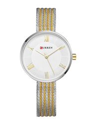 Curren Analog Watch for Women with Stainless Steel Band, Water Resistant, WT-CU-9020-GO1#D2, Silver/gold-White