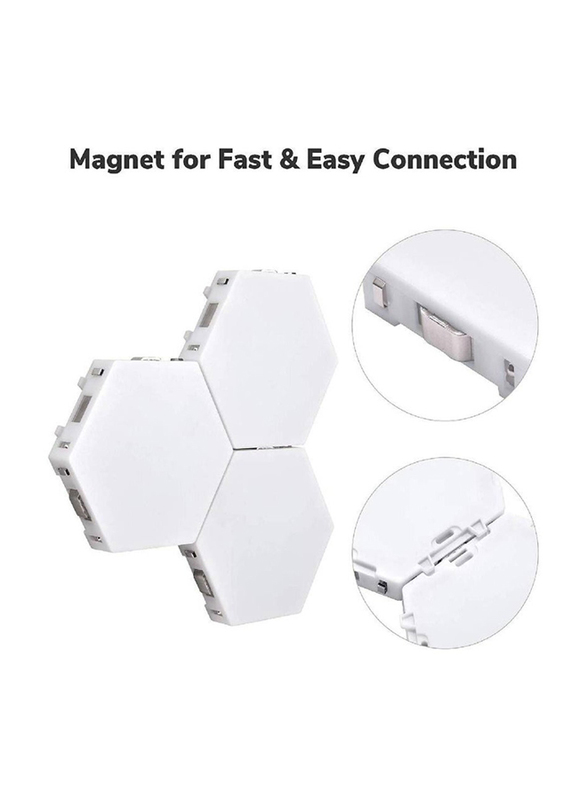 Hexagon Wall Panels RGB Smart Modular Touch-Sensitive LED Light DIY Geometry Splicing Hex Light, 6 Piece, White