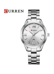 Curren Luxury Analog Watch for Women with Stainless Steel Band & Date Display, Water Resistant, Silver