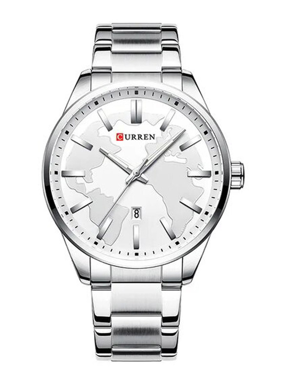 Curren Analog Watch for Men with Stainless Steel Band, Water Resistant, 8366, Silver/Silver