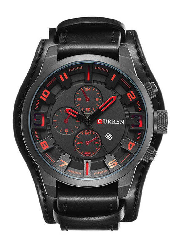 

Curren Analog Watch for Men with Leather Band, Water Resistant and Chronograph, 8225, Black