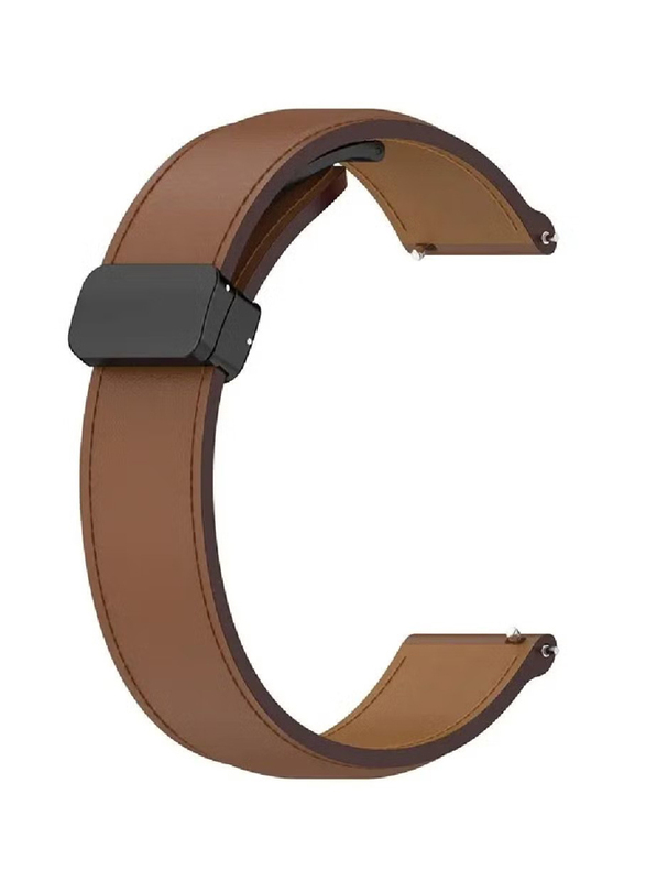 Perfii Genuine Cow Leather Folding Buckle Watch Strap for Huawei Watch 4 Pro / Huawei GT3 Pro 46mm, Brown