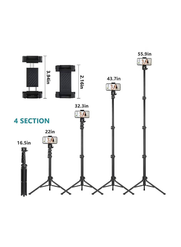 Extendable Selfie Stick Tripod Stand with Bluetooth Remote for Apple iPhone & Android Phone, Black