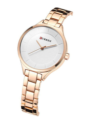 Curren Analog Watch for Women with Stainless Steel, Water Submerge Resistant, 9015, Gold-White