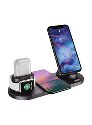6-in-1 Wireless Fast Charging Dock Station for Apple Watch/AirPods Pro/iPhone 12/11/11pro/11pro Max/X/XS/XR and Other Qi Phones, Black