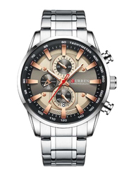 Curren Analog Watch for Men with Alloy Band, Chronograph, Silver-Grey/Beige