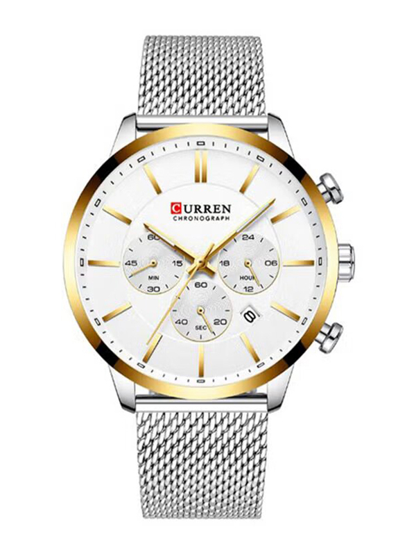 Curren Casual Analog Watch for Men with Stainless Steel Band & Chronograph, Water Resistance, 8340, Silver-White