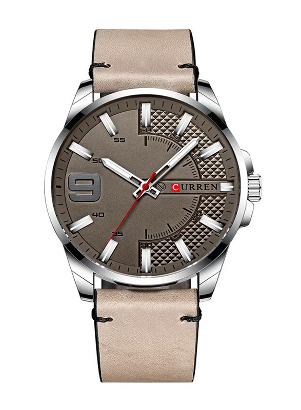 Curren Analog Watch for Men with Leather Band, Water Resistant, 8371-1, Grey