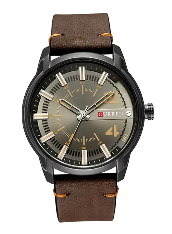 Curren Analog Watch for Men with Leather Band, Water Resistant, 8306-6, Brown-Black