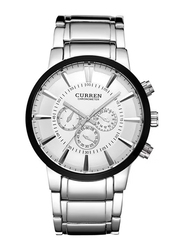 Curren Analog Watch for Men with Alloy Band, Water Resistant, 8001A, Silver-White