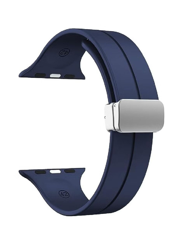Perfii Replacement Soft Silicone Magnetic Buckle Sport Band for Apple Watch 42mm, 44mm, 45mm, 49mm, Blue