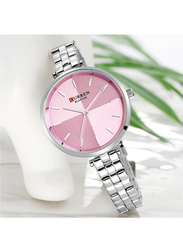 Curren Analog Watch for Women with Stainless Steel Band, Water Resistant, 9043, Silver-Pink