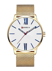 Curren Analog Watch for Men with Metal Band, 8238, Gold-White