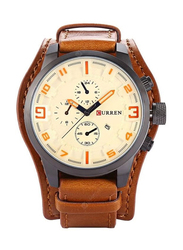 Curren Analog Watch for Men with Leather Band, Water Resistant, 8225, Brown-Beige