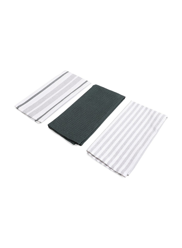 Dream Decor 3-Piece Kitchen Towel, White/Grey