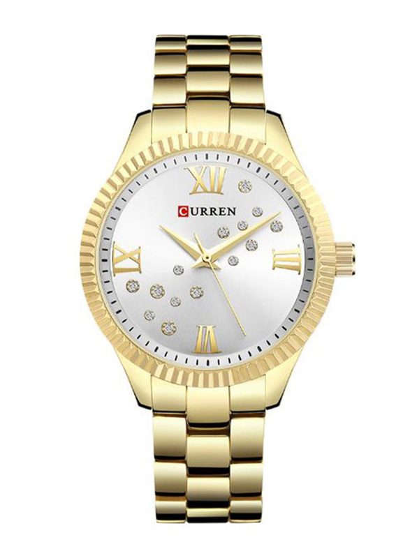 Curren Analog Unisex Watch with Alloy Band, J3182SG-KM, Gold-White