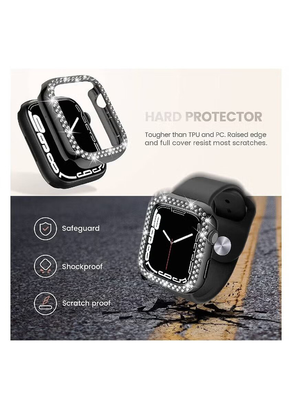iWatch Protective PC Bling Cover Diamond Crystal Frame Case Cover Apple Watch Series 7 41mm, 2 Pieces, Clear/Black