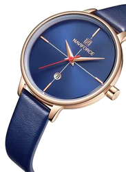 Naviforce Analog Watch for Women with Leather Band, NF5006, Blue