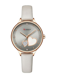 Curren Analog Stone Studded Watch for Women with Leather Band, Water Resistant, J-4781GY, Grey