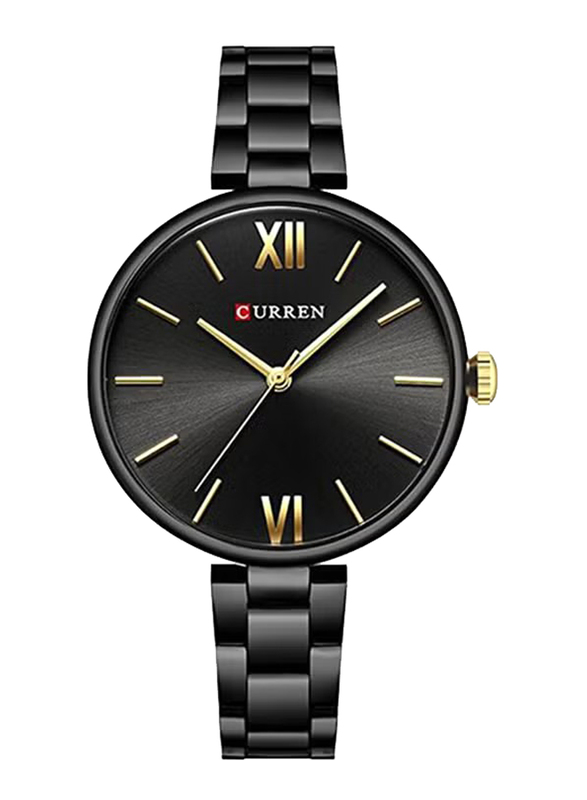 Curren Analog Watch for Women with Stainless Steel Band, Water Resistant, WT-CU-9017-B#D1, Black