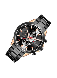 Curren Analog Watch for Men with Stainless Steel Band, Water Resistant and Chronograph, Black