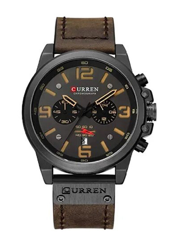 

Curren Analog Watch for Men with Leather Band, Water Resistant and Chronograph, 8314, Coffee/Grey