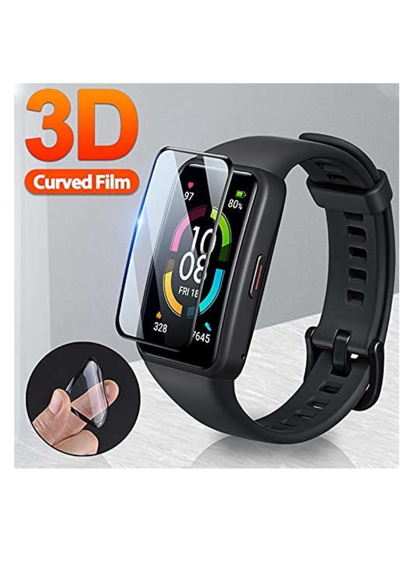 3D Full Coverage HD Premium Real Screen Protector for Huawei Band 6 and Honor Band 6, Clear/Black