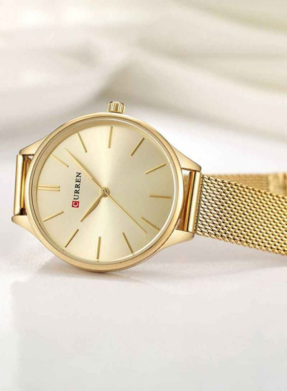 Curren Analog Watch for Women with Stainless Steel Band and Water Resistant, WT-CU-9024-GO#D1, Gold