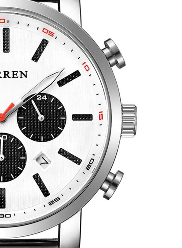 Curren Analog Watch for Men with Stainless Steel Band, Water Resistant and Chronograph, 8315, Silver/White