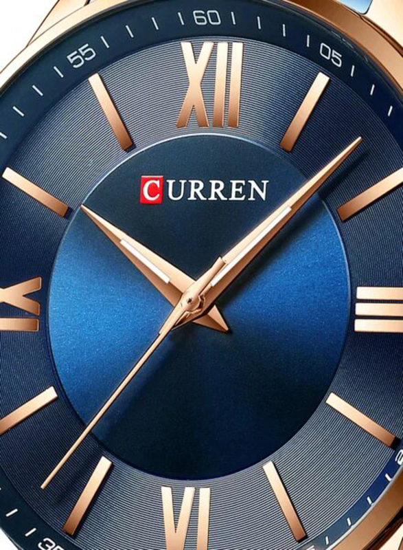 Curren Analog Watch for Men with Stainless Steel Band, Water Resistant, 8383, Blue/Blue