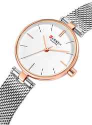 Curren Analog Watch for Women with Stainless Steel Band, Water Resistant, 9038, Silver/White