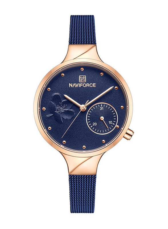 Naviforce Analog Watch for Women, Water Resistant and Chronograph, NF5001S RG, Blue