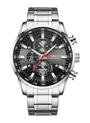 Curren Analog Watch for Men with Alloy Band, Water Resistant and Chronograph, J4516S-B-KM, Silver-Black