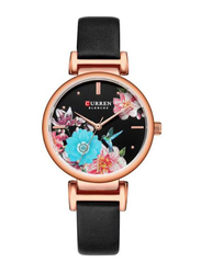Curren Analog Watch for Women with Leather Band, Water Resistance, 9053, Black-Multicolour