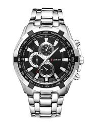 Curren Fashion Analog Watch for Men with Stainless Steel Band & Chronograph, Water Resistant, Silver-Black