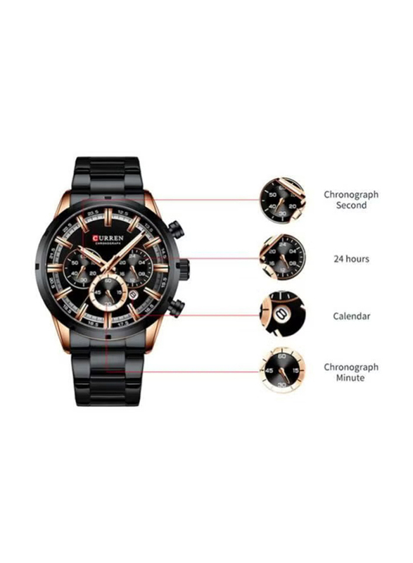 Curren Analog Chronograph Watch for Men with Alloy Band, Water Resistant, 8355, Black