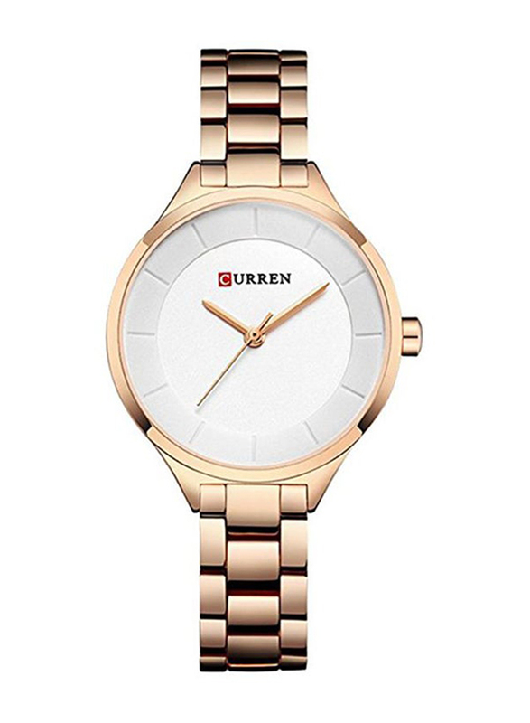 Curren Analog Watch for Women with Stainless Steel, Water Submerge Resistant, 9015, Gold-White