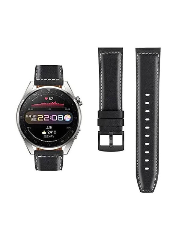 

Generic Leather Replacement Strap for Huawei Watch 3/3 Pro, Black